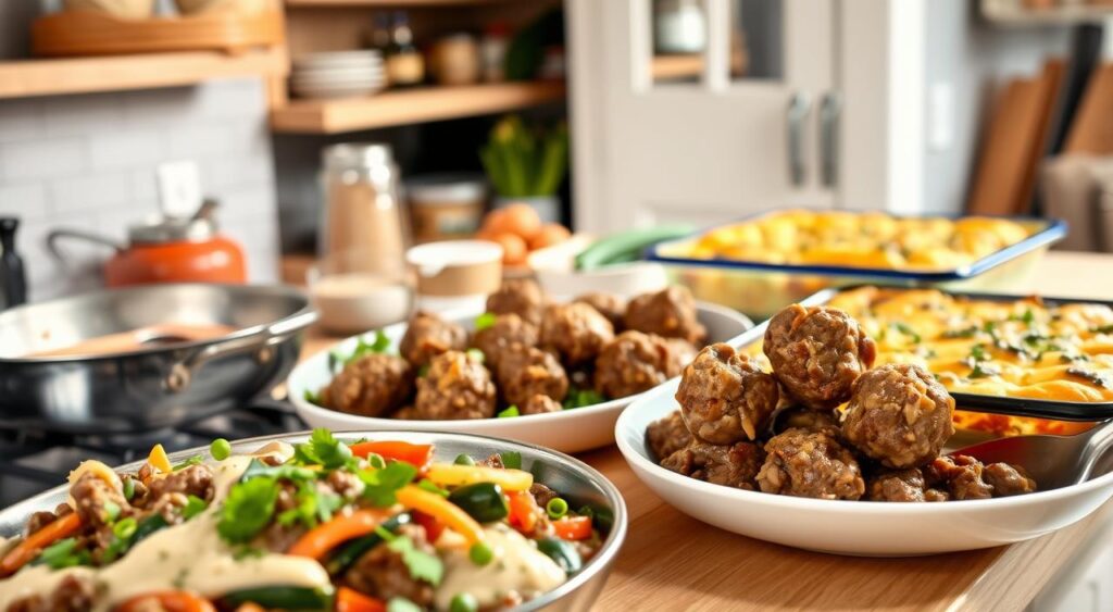 Healthy diabetes-friendly ground beef dish with colorful vegetables and a Mediterranean touch.